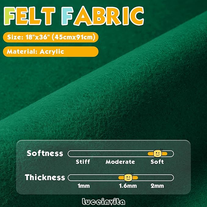 Emerald Green 18" X 36" Felt Fabric Sheet - Image 2