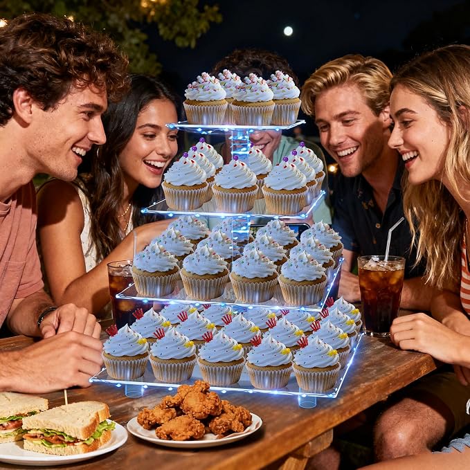 YestBuy 4 Tier Acrylic Cupcake Stand Afternoon Tea Cake Stand Large Cupcake - Image 3