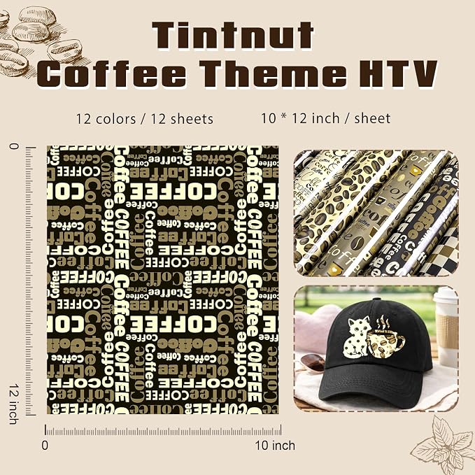 Tintnut Coffee Theme Heat Transfer Vinyl, 12 Sheets 12"x10" Iron on Vinyl | - Image 2