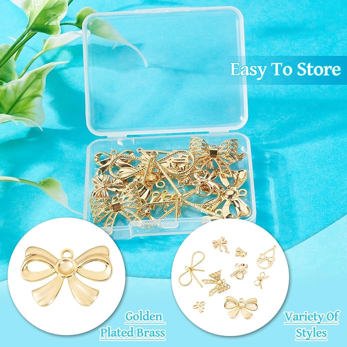 FASHEWELRY Alloy Bowknot Charms Links Golden Bow Tie Connector Charms Metal Bow - Image 4