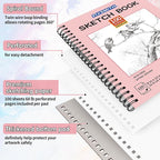 FIXSMITH 9"X12" Pink Sketch Book, 100 Sheets Spiral Sketchbook, Acid Free - Image 3