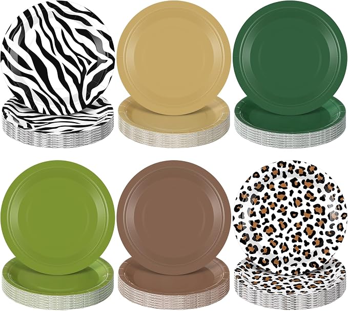 Funnymoom 60 Pcs 7 Inch Jungle Safari Paper Plates Forest Animal Plates by Funnymoom