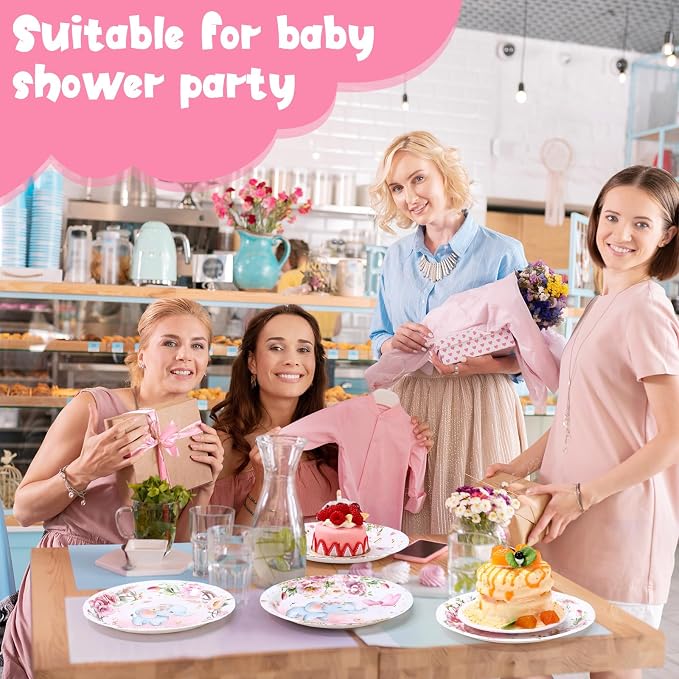Funnymoom 7 Inch Pink Elephant Baby Shower Paper Plates 60 Pcs It's a Girl - Image 4