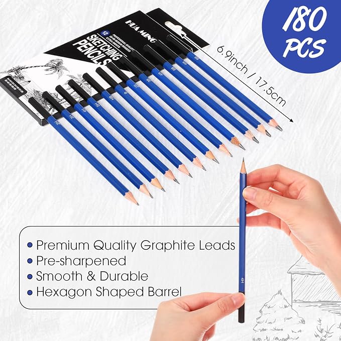 Humyoun 180 Pcs Graphite Sketch Pencil Set Professional Drawing Pencils - Image 2