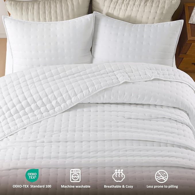 WDCOZY White Cloud Quilt Set Twin Size, Lightweight Soft Cross Stitch Bedspread - Image 7