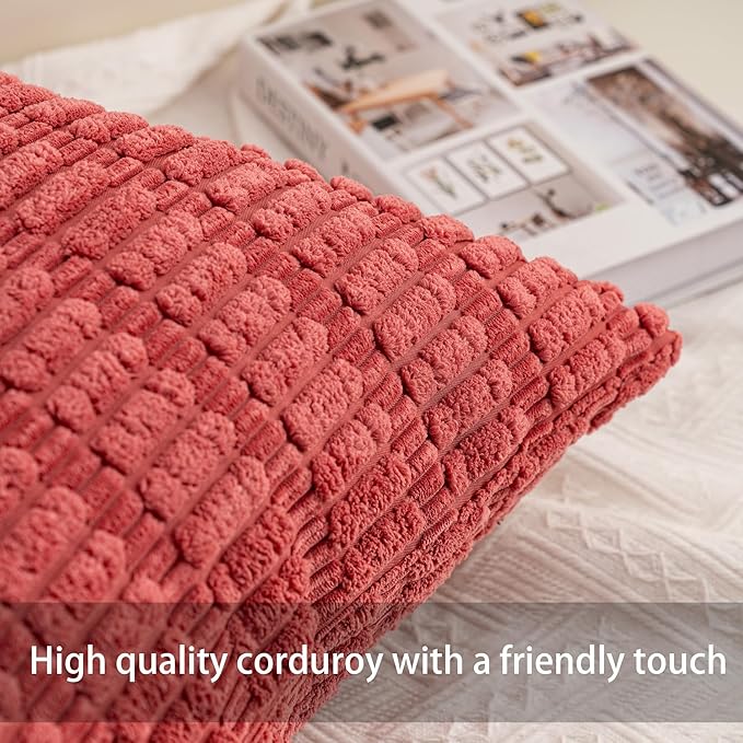 Aegero Pack of 2 Corduroy Decorative Throw Pillow Covers 20x20 InchSoft Boho - Image 3
