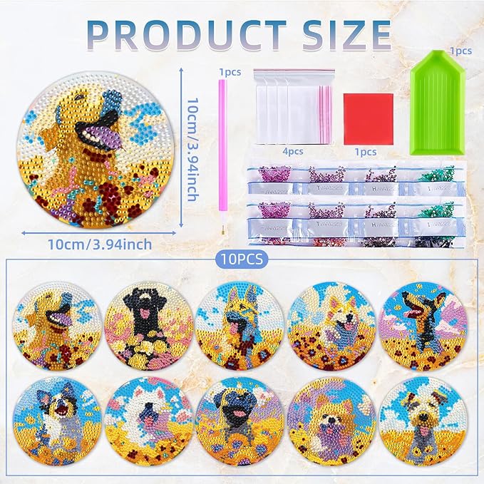 EWJRNSF 10 PCS Dog Diamond Art Coasters DIY Kit - Image 2