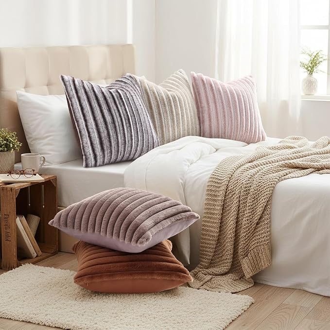 decorUhome Summer Cozy Faux Fur Throw Pillow Covers 20x20 Set of 2 Decorative - Image 6