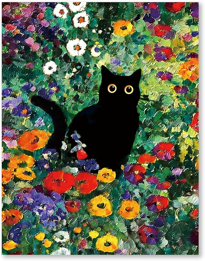 RLTXBUK Vintage Floral Black Cat Cross Stitch Kits, Cat Mom Lovers Gifts by Unknown