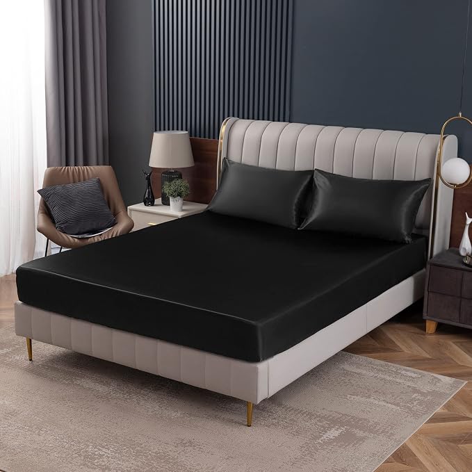Homiest Black Satin Fitted Sheet Queen Size, Deep Pocket, Luxury & Ultra Soft - Image 9
