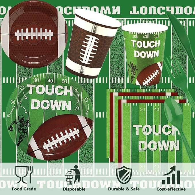 171 PCS Football Party Supplies Kit, Disposable Tableware Plates Napkins Cups - Image 3