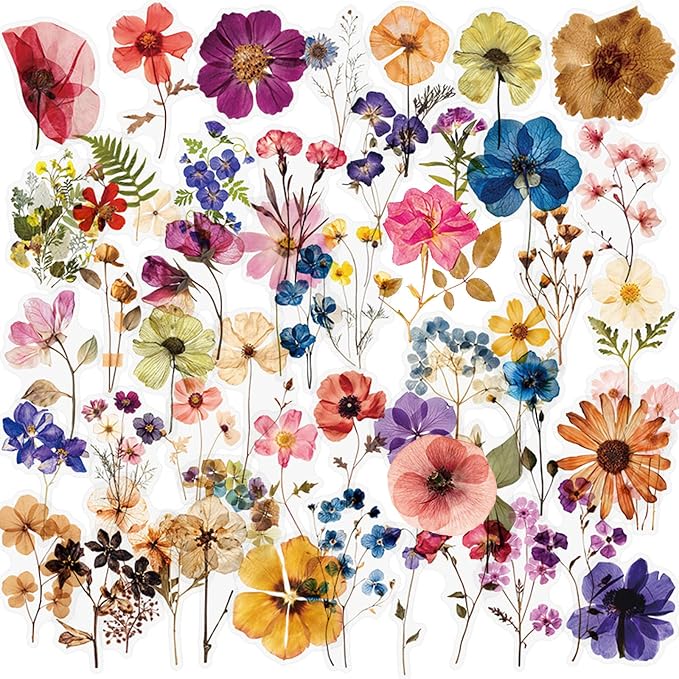 52Pcs Transparent Flora Scrapbook Stickers Pack, Colorful Wildflower Daisy Rose by STARZIWEN