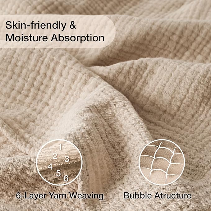 100% Cotton King Size Blankets for Bed 108" x 90", 6 Layers Cooling and Soft - Image 4