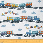 Castle Fairy Kids Train Fabric, Watercolor Cartoon Car, Polyester/Soft Flannel by CastleFairy
