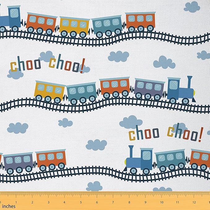 Kids Train Fabric by The Yard, Watercolor Cartoon Car Outdoor Fabric, Boys by CastleFairy