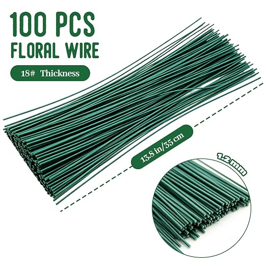 100 Pcs Green Floral Wire Stems, 18 Gauge Green Flower Wires, Artificial Floral - Image 2