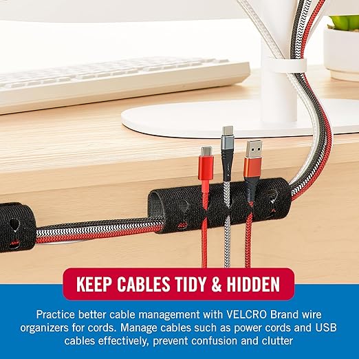 VELCRO Brand Cord Organizer for Desk & Nightstand, 5 Cable Slots - Image 3