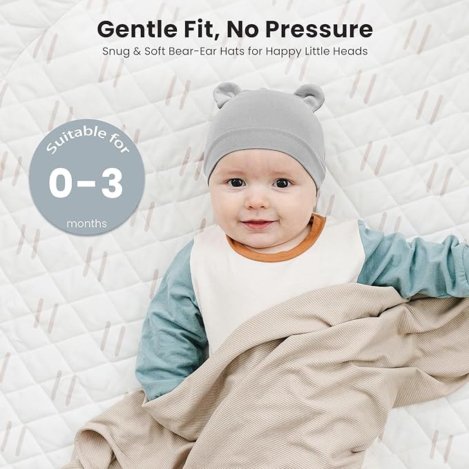 Konssy 6-Pack Baby Newborn Hats with Bear Ears Baby Beanie Hats - Soft Caps for Infant Boys & Girls, 0-3 Months