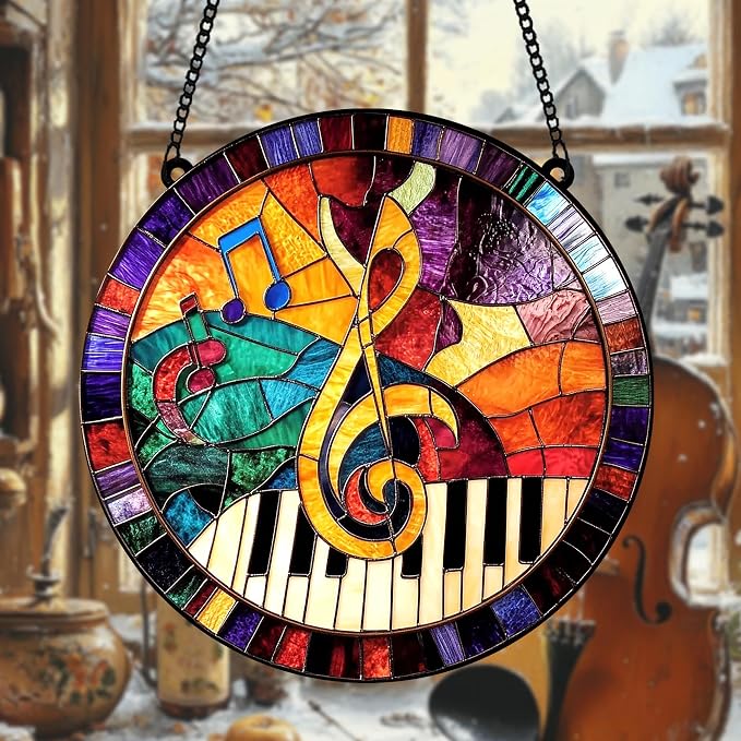Music Teacher Acrylic Suncatcher Treble Clef Faux Stained Glass Window Hanging - Image 2