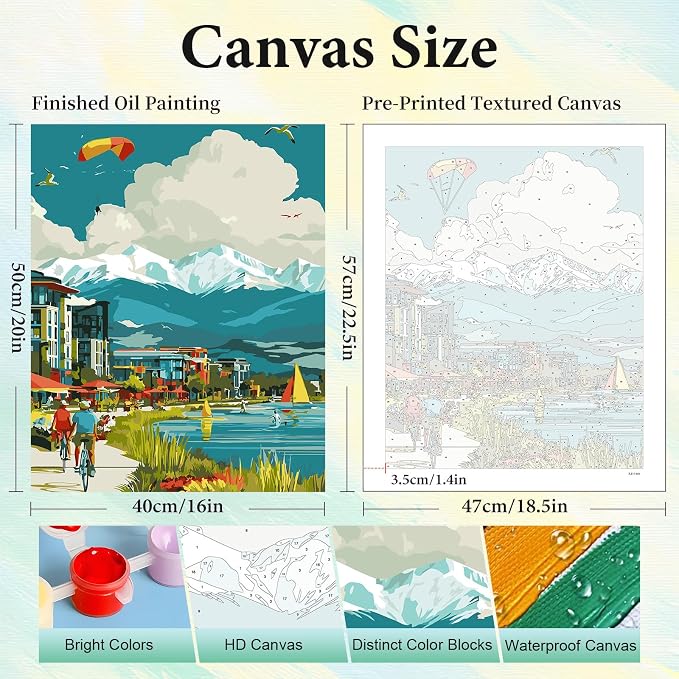 Paint by Numbers Kit for Adults, Mountain Lake DIY Painting Kit, 16x20 Inch | - Image 3