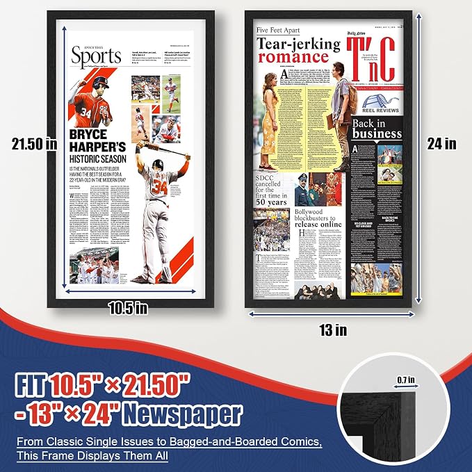 JupDec 11 × 22 Up to 13 × 24 Newspaper Frame, Premium Wood Display Case - Image 2