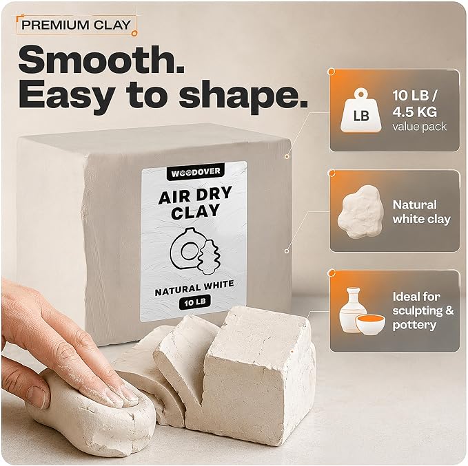 WOODOVER Premium Air Dry Clay White, 10 lb – Natural Modeling Clay - Image 2