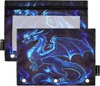 Dragon Blue Black Pencil Pouch for 3 Ring Binder, 2 Pack Waterproof Pencil Bags by BOENLE-WELCOMEYOURCOMING
