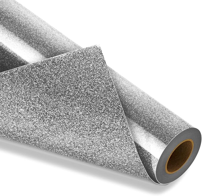 VinylRus Silver Glitter HTV Heat Transfer Vinyl Roll-12 x 10ft Silver by VinylRus