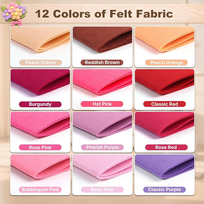 Large Stiff Felt Sheets 8"x35" – 12 Assorted Colors Felt Fabric Bundle Pack - Image 2