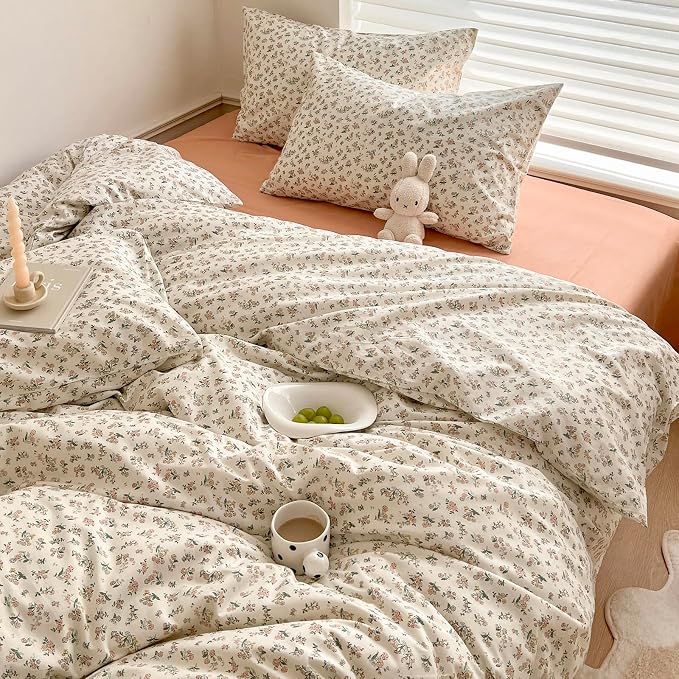 mixinni Boho Floral Girls Duvet Cover Set Twin Size Soft Cotton Comforter Cover - Image 3