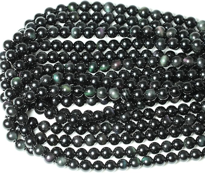 45PCS 8mm Natural Black Obsidian Gemstone Round Loose Beads Crystal Energy by CHEAVIAN
