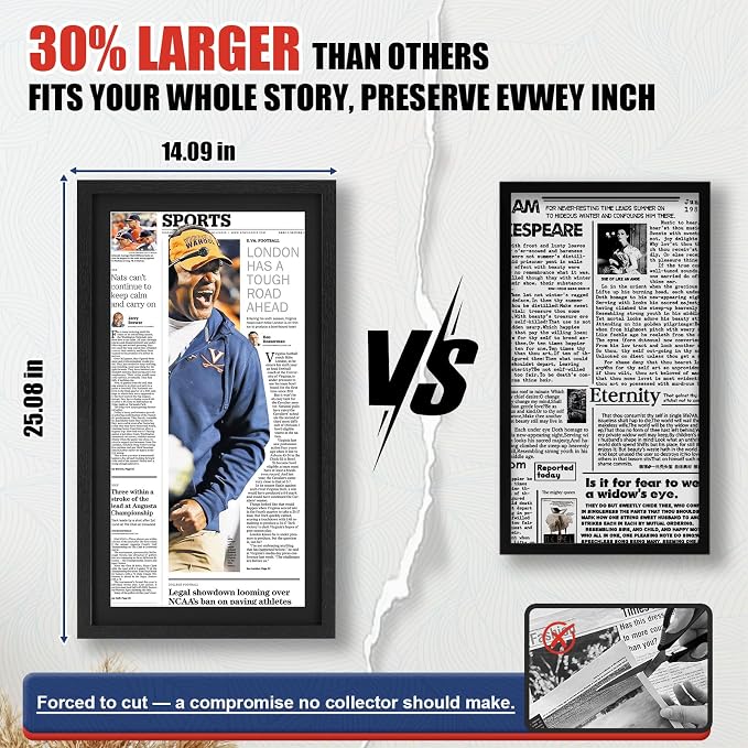JupDec 11 × 22 Up to 13 × 24 Newspaper Frame, Premium Wood Display Case - Image 3