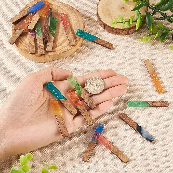 FASHEWELRY 20Pcs Resin Wood Earring Charms Rectangle Wooden Earring Blanks Bar - Image 4