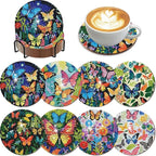 EWJRNSF 8 PCS Butterfly Diamond Art Coasters Kit Without Holder by EWJRNSFDiamondPainting