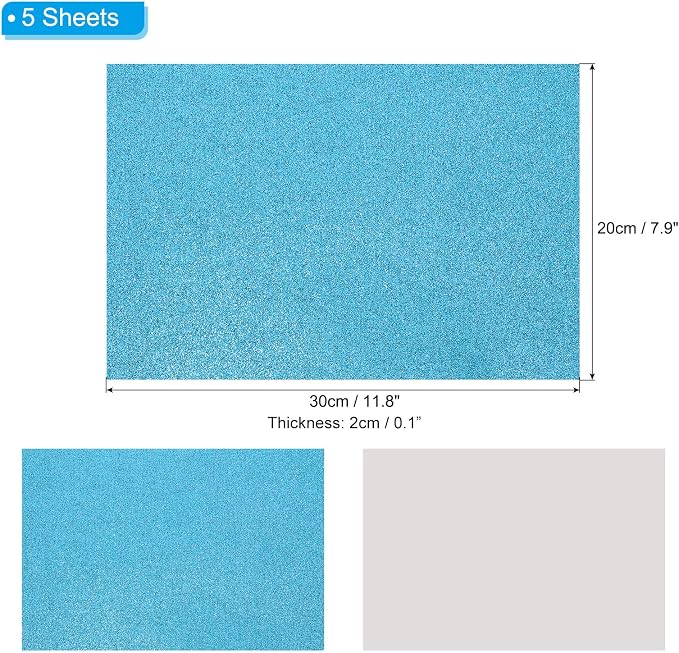 PATIKIL Light Blue Shiny EVA Glitter Foam Sheet 11.8 x 7.9 Inch 2mm Thick - Image 2