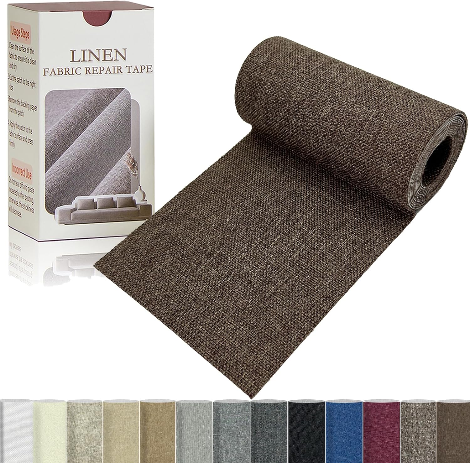 Linen Repair Tape 4x70 Inch Self-Adhesive Couch Patch Repair Fabric Patch for Furniture,Sofas,Cushion,Chairs,Bags,Linen Goods(Dark Brown)