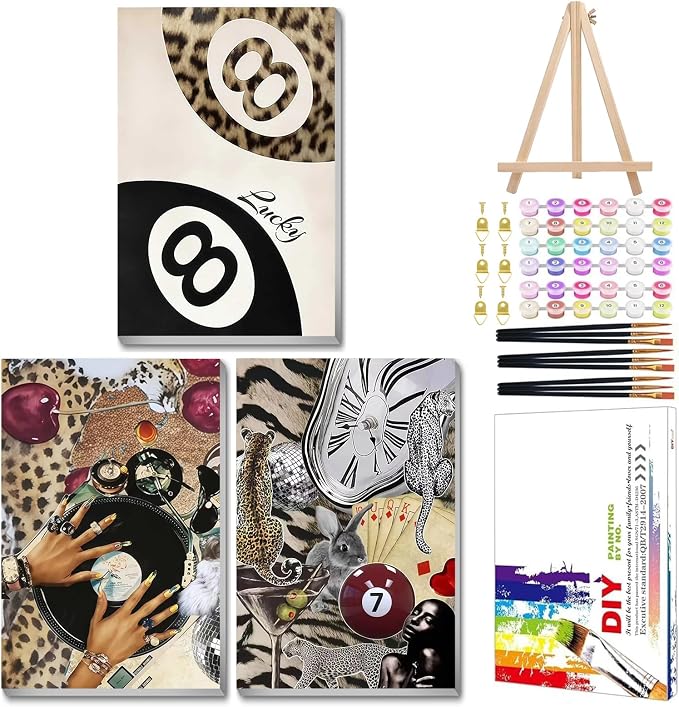 Mandun 3 Pack Paint by Numbers for Adult, Leopard Paint by Numbers Kit for by MANDUN