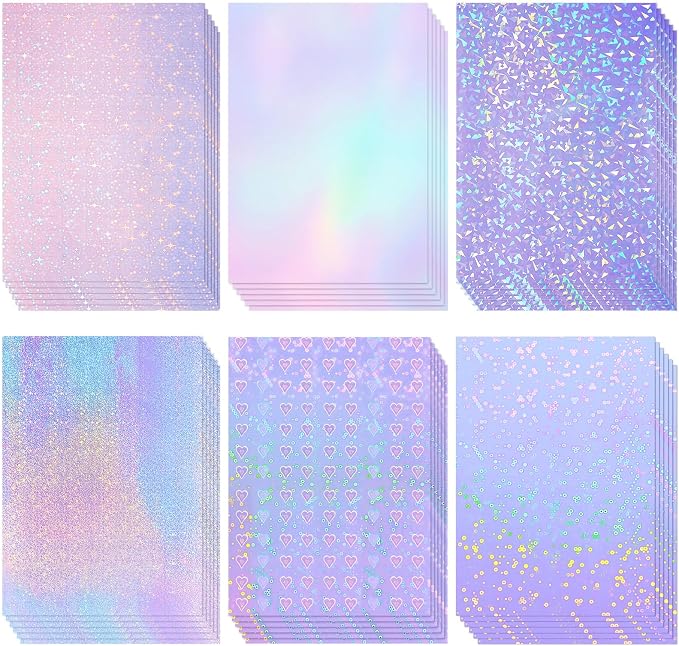 Clabby 36 Sheets Holographic Sticker Paper A4 Vinyl Holographic Laminate Sheets by Clabby