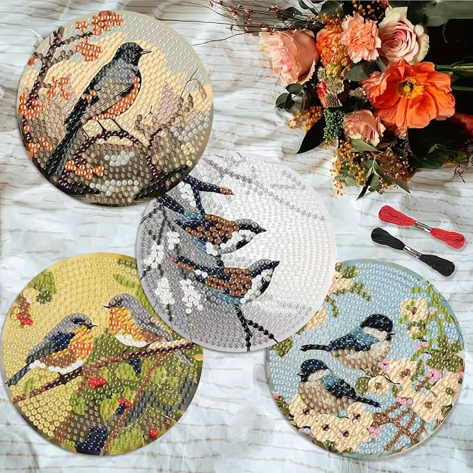 Clendo 8 PCS Bird Diamond Art Coaster Kits - Image 2