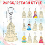 RattanView 24 Pcs Princess Craft Color Your Own Keychains DIY Craft Wooden - Image 2
