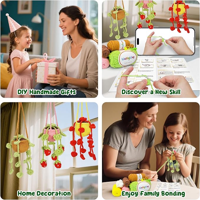 WaldyWop Crochet Kit for Beginners: 3 PCS Hanging Potted Crochet Plants Kits - Image 6