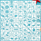 80 Pcs 3 x 3 Inch Stencils for Painting on Wood, Reusable Sea Ocean Creatures by DZXCYZ