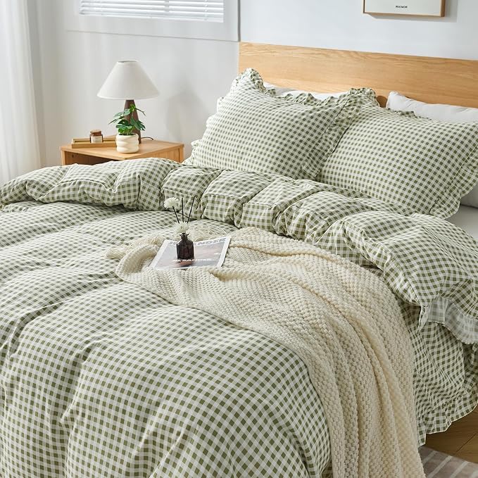 Gingham Duvet Cover Full Size, 3 Pieces Soft Breathable Microfiber Plaid - Image 6