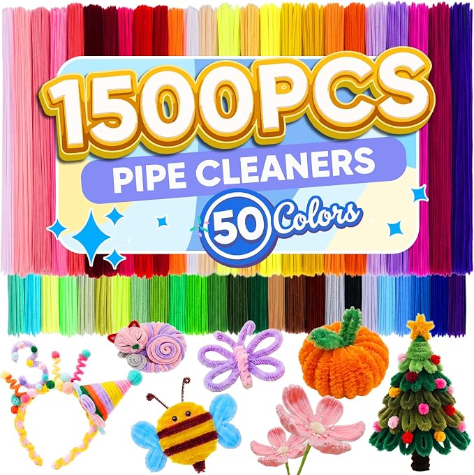 Cwczhi 1500 PCS Pipe Cleaners, 50 Colors Creative Chenille Stems Craft | Fuzzy by Unknown