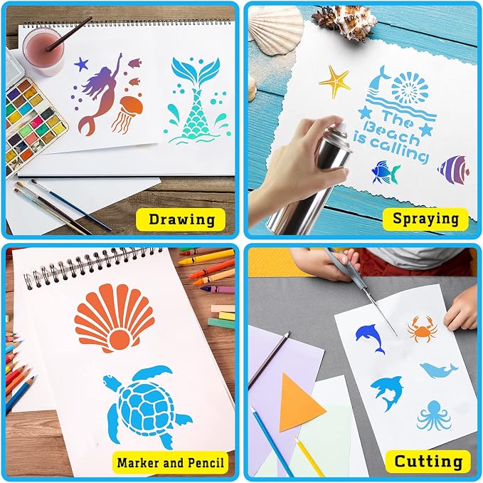 80 Pcs 3 x 3 Inch Stencils for Painting on Wood, Reusable Sea Ocean Creatures - Image 5