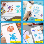80 Pcs 3 x 3 Inch Stencils for Painting on Wood, Reusable Sea Ocean Creatures - Image 5