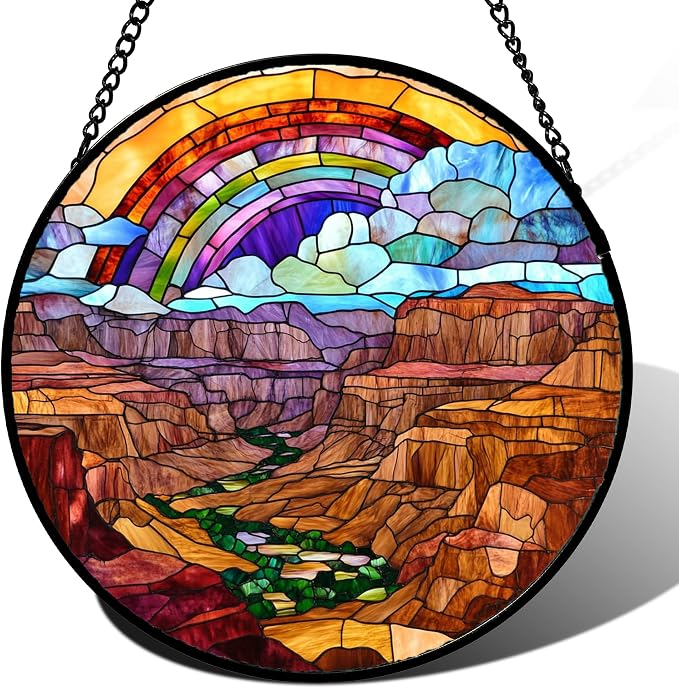 Gifts for Women- Canyon Rainbow Faux Stained Glass Window Hanging Sun Catcher by Yoqame