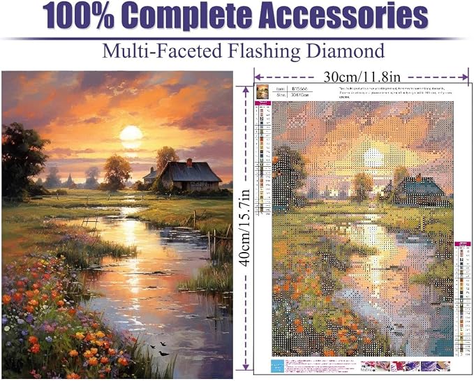 Eiazuiks Diamond Painting Kits for Adults, Sunset 5D DIY Diamond Art Kits Full - Image 3