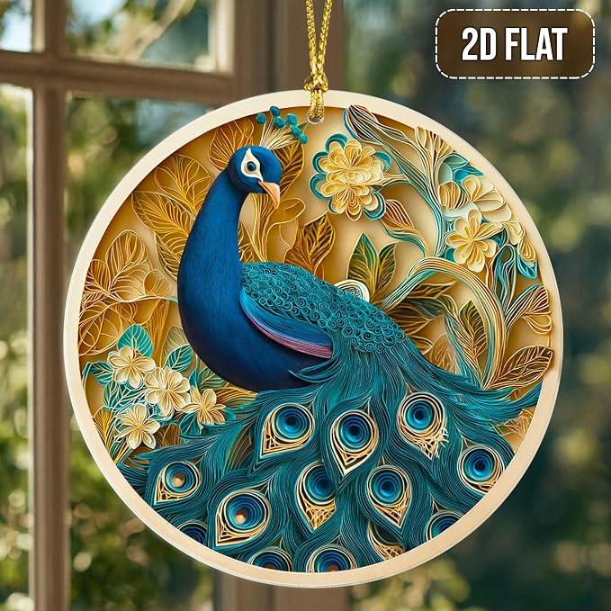 3D Effect Printed Peacock Acrylic Ornament, Peacock Hanging Ornaments - Image 2