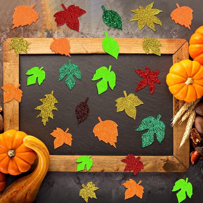 Coopay Glitter Fall Leaf Stickers Thanksgiving Christmas Adhesive Foam Maple - Image 5